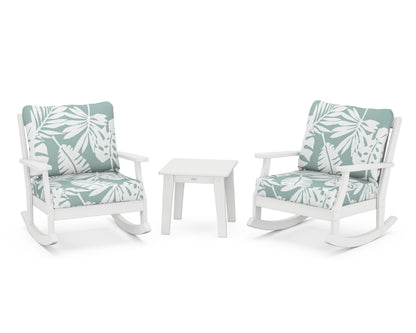 POLYWOOD® Braxton 3-Piece Deep Seating Rocker Set in White / Leaf Glacier Spa