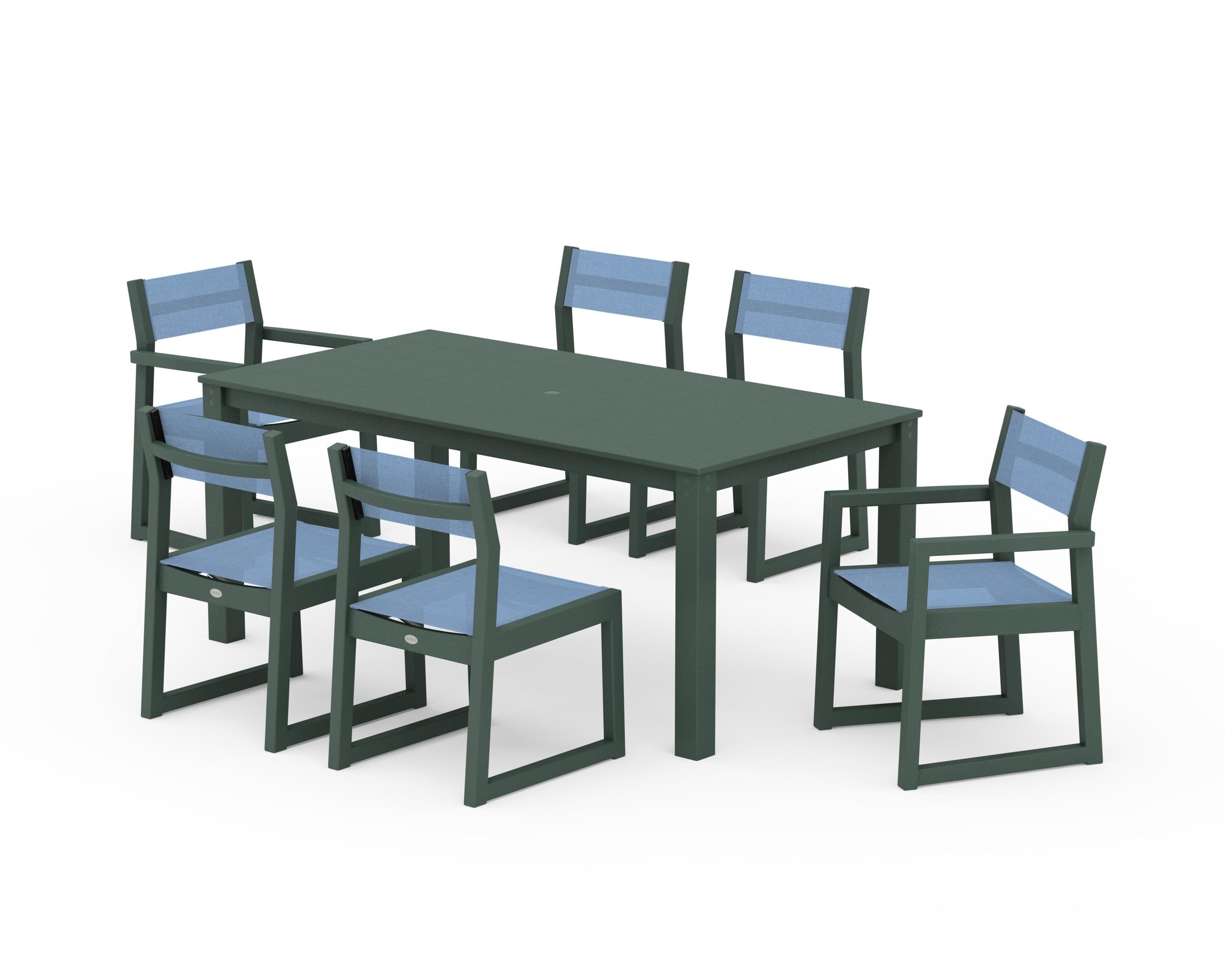 POLYWOOD® EDGE Sling 7-Piece Parsons Dining Set in Green / Poolside Sling