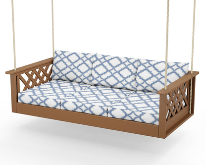 Country Living Wovendale Daybed Swing in Teak / Trellis Sky Blue