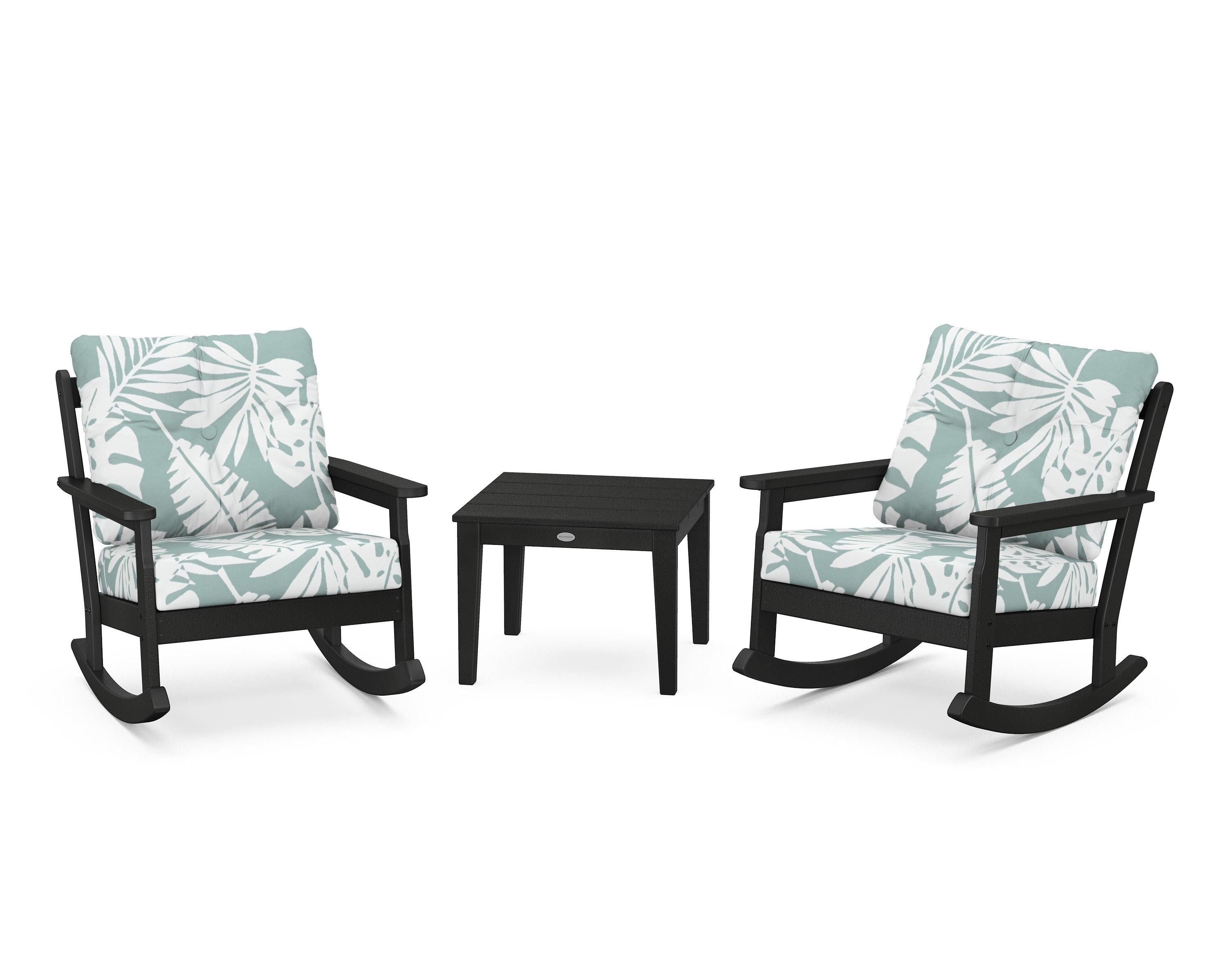 POLYWOOD® Vineyard 3-Piece Deep Seating Rocker Set in Black / Leaf Glacier Spa