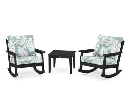POLYWOOD® Vineyard 3-Piece Deep Seating Rocker Set in Black / Leaf Glacier Spa