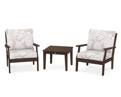POLYWOOD® Braxton 3-Piece Deep Seating Set in Mahogany / Leaf Dune Burlap