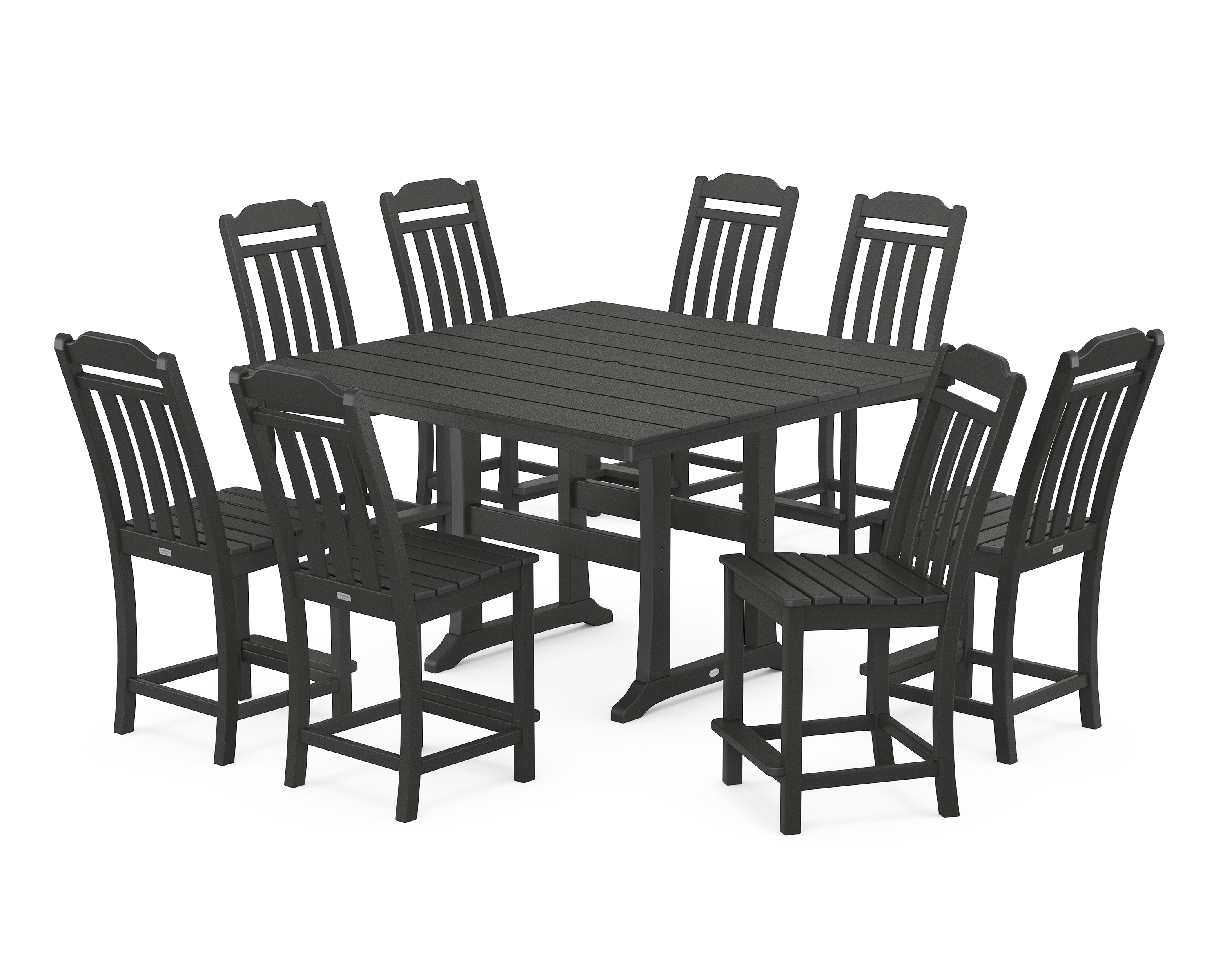 Country Living Cottage 9-Piece Square Farmhouse Side Chair Counter Set with Trestle Legs in Black
