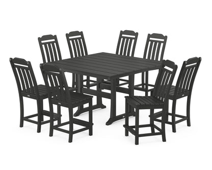 Country Living Cottage 9-Piece Square Farmhouse Side Chair Counter Set with Trestle Legs in Black
