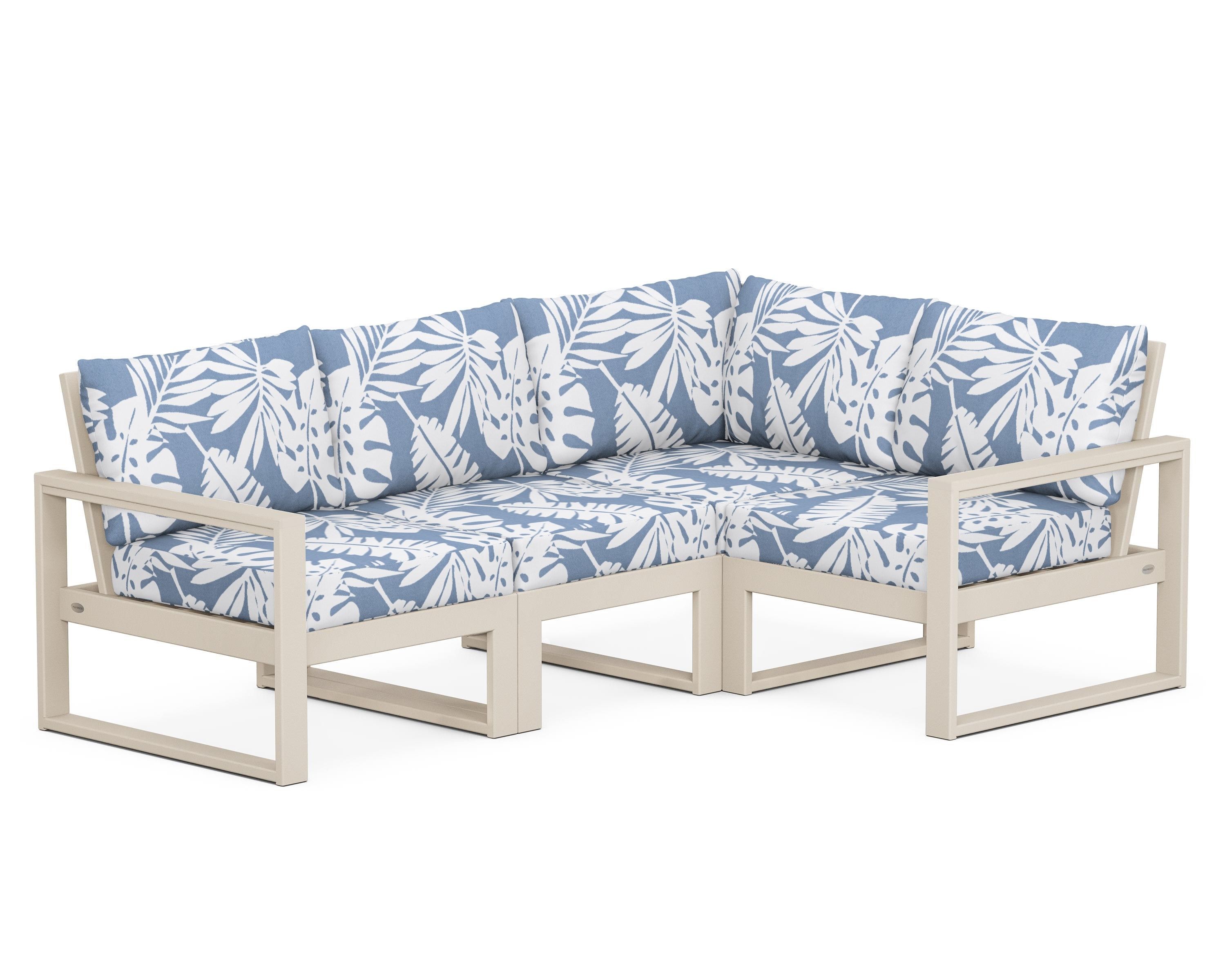 POLYWOOD® EDGE 4-Piece Modular Deep Seating Set in Sand / Leaf Sky Blue