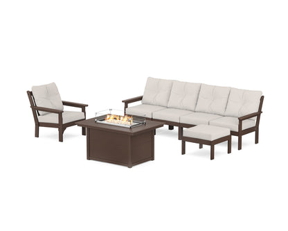 POLYWOOD® Vineyard Sectional Lounge and Fire Pit Set in Mahogany / Cast Ash