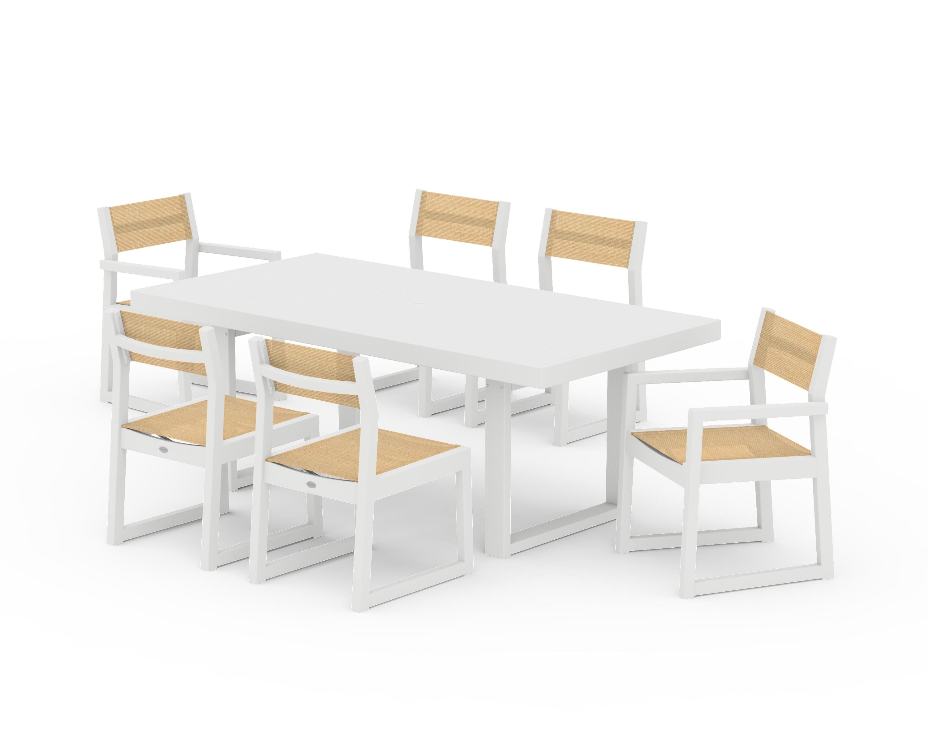 POLYWOOD® EDGE Sling 7-Piece Dining Set in White / Dupioni Apricot Sling