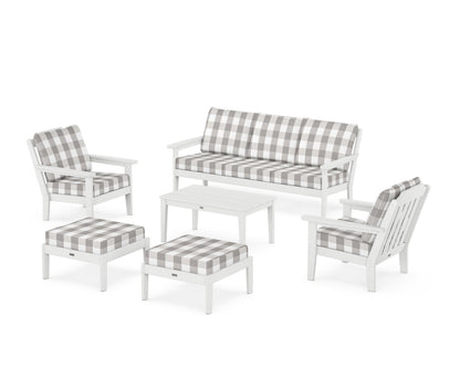 Country Living Cottage 6-Piece Lounge Sofa Set in White / Buffalo Plaid Grey Mist