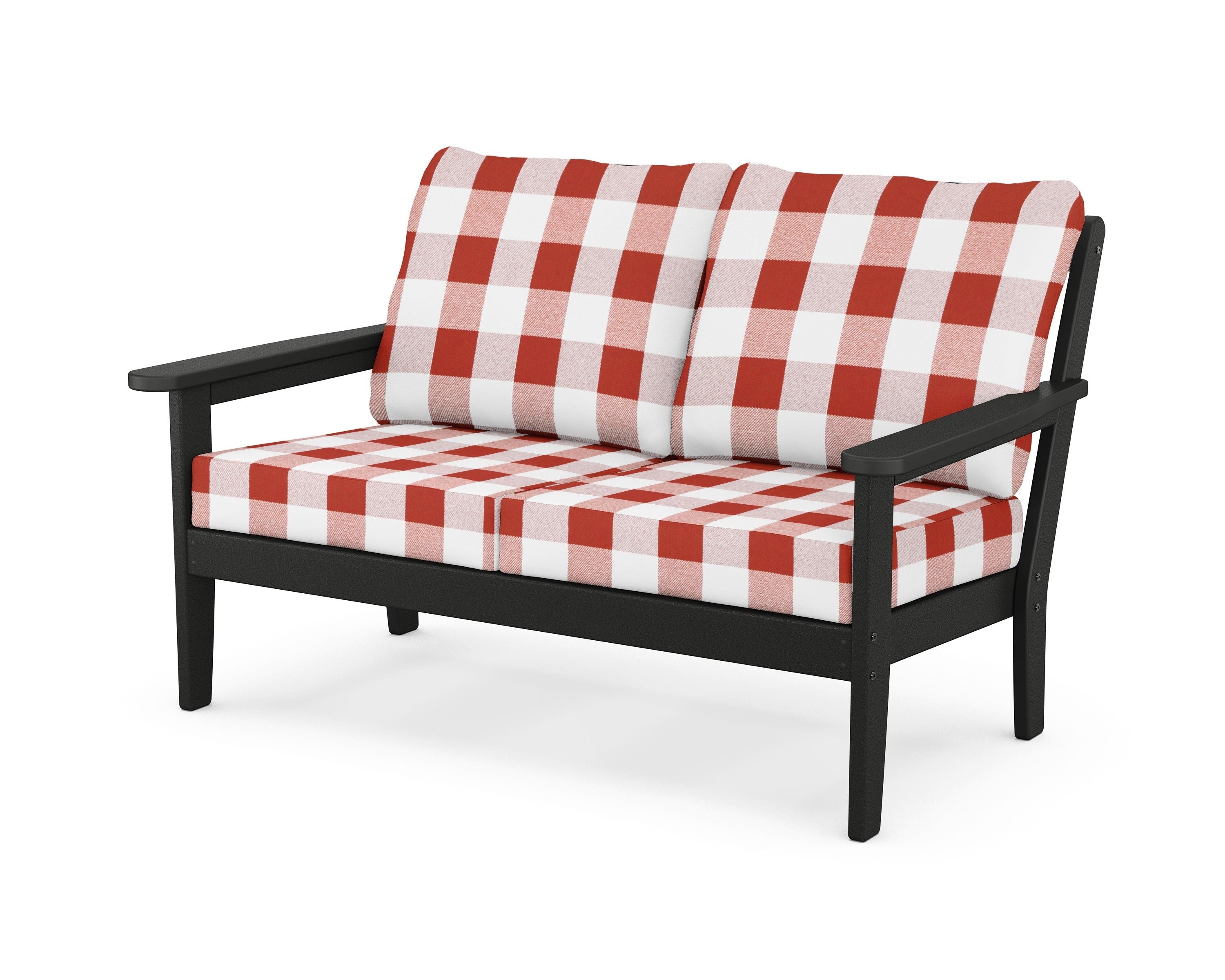 Country Living Cottage Deep Seating Loveseat in Black / Buffalo Plaid Crimson