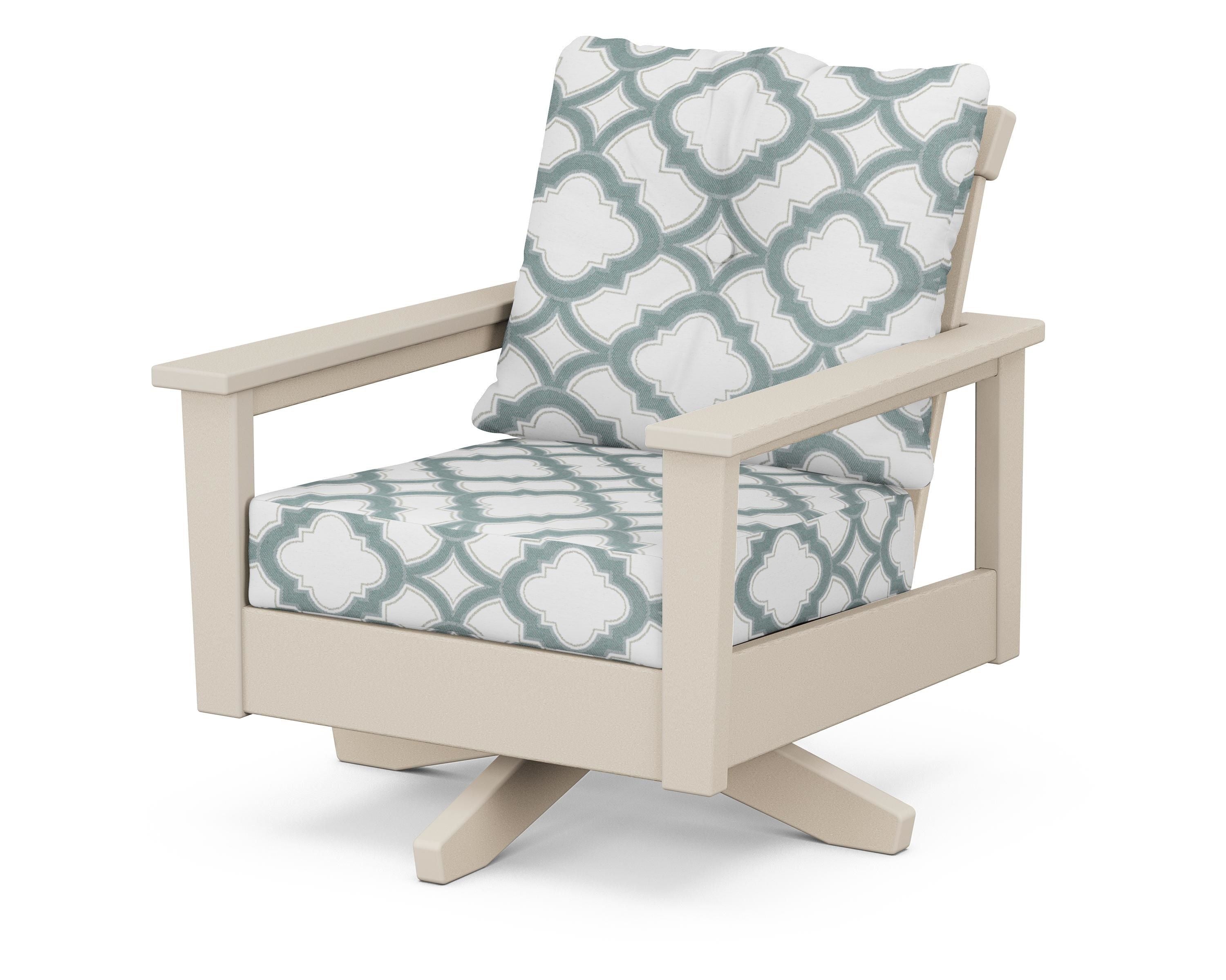 POLYWOOD® Prescott Deep Seating Swivel Chair in Sand / Trellis Glacier Spa