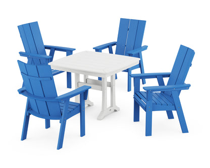 POLYWOOD® Modern Adirondack 5-Piece Dining Set with Trestle Legs in Pacific Blue / White