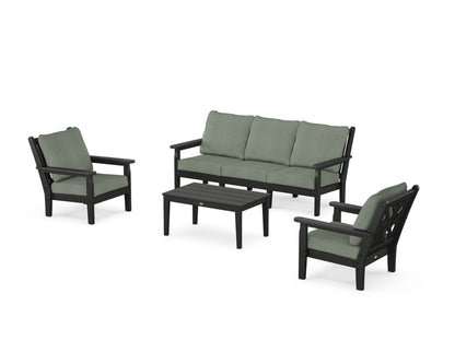 POLYWOOD® Chippendale 4-Piece Deep Seating Set with Sofa in Black / Cast Sage