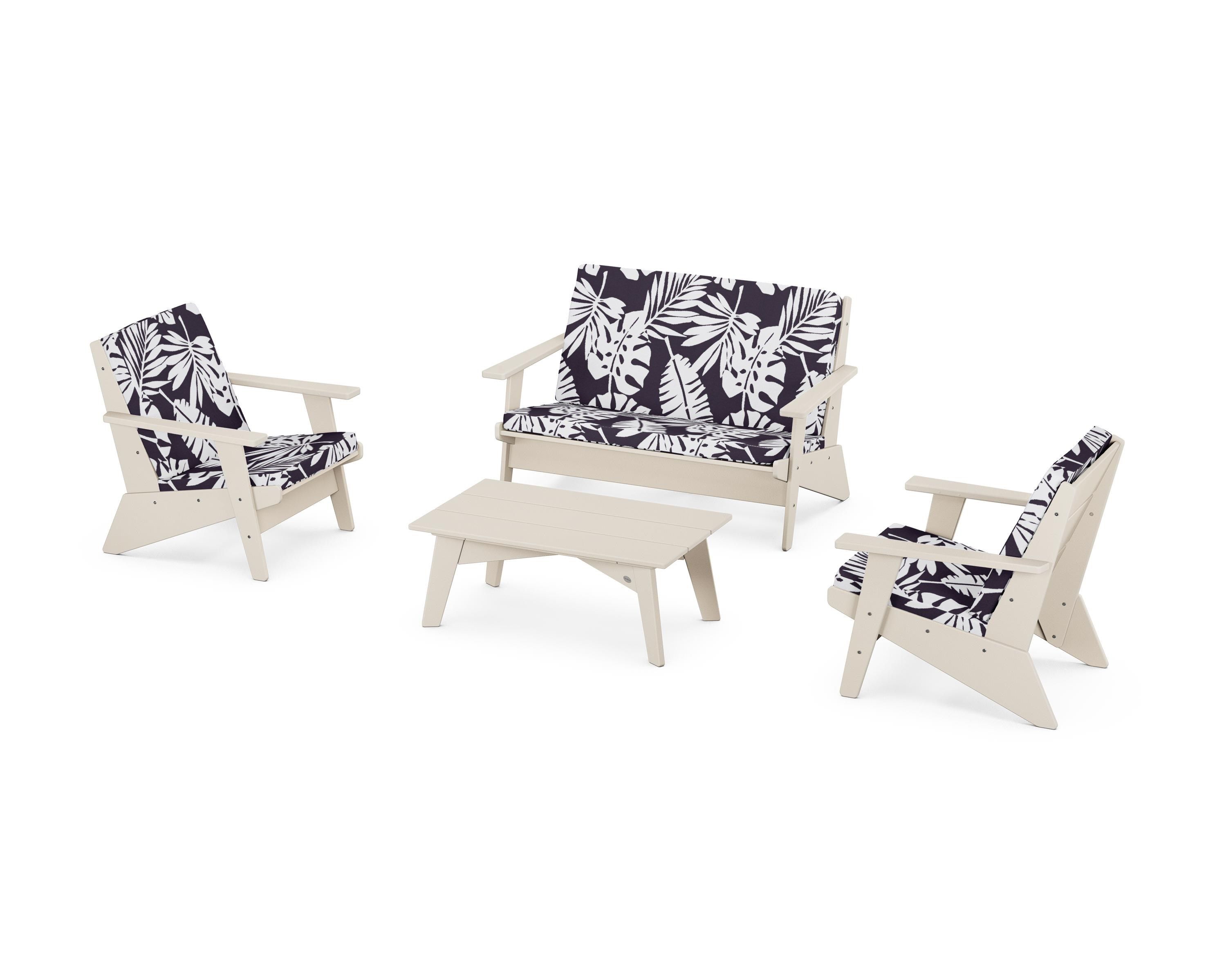 POLYWOOD® Riviera Modern Lounge 4-Piece Set in Sand / Leaf Navy