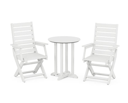 POLYWOOD® Captain Folding Chair 3-Piece Round Bistro Dining Set in White