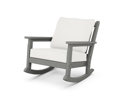 POLYWOOD® Chippendale Deep Seating Rocking Chair in Slate Grey / Natural Linen