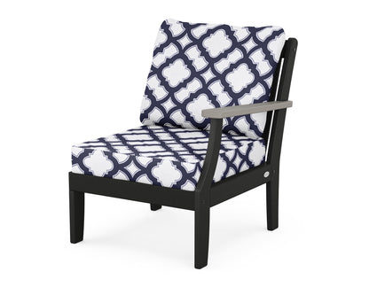 POLYWOOD® Braxton Modular Right Arm Chair in Black / Driftwood / Trellis Navy