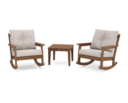 POLYWOOD® Vineyard 3-Piece Deep Seating Rocker Set in Teak / Dune Burlap