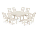 Chinoiserie 9-Piece Square Farmhouse Side Chair Dining Set with Trestle Legs
