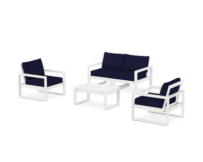 POLYWOOD® EDGE Sectional 4-Piece Deep Seating Set with Loveseat in White / Navy