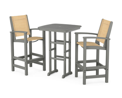 POLYWOOD® Coastal 3-Piece Bar Set in Slate Grey / Dupioni Apricot Sling