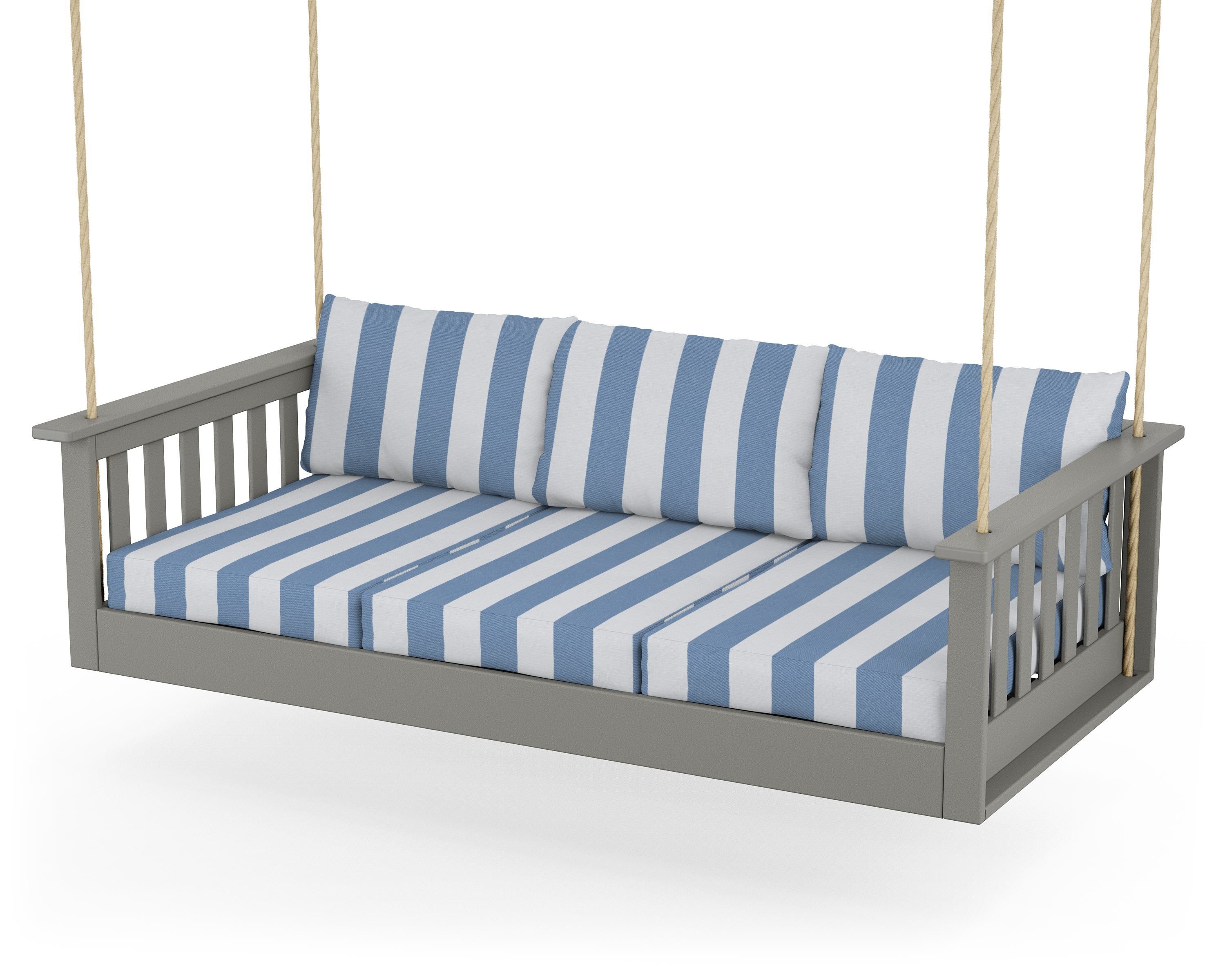 POLYWOOD® Vineyard Daybed Swing in Slate Grey / Cabana Stripe Sky Blue