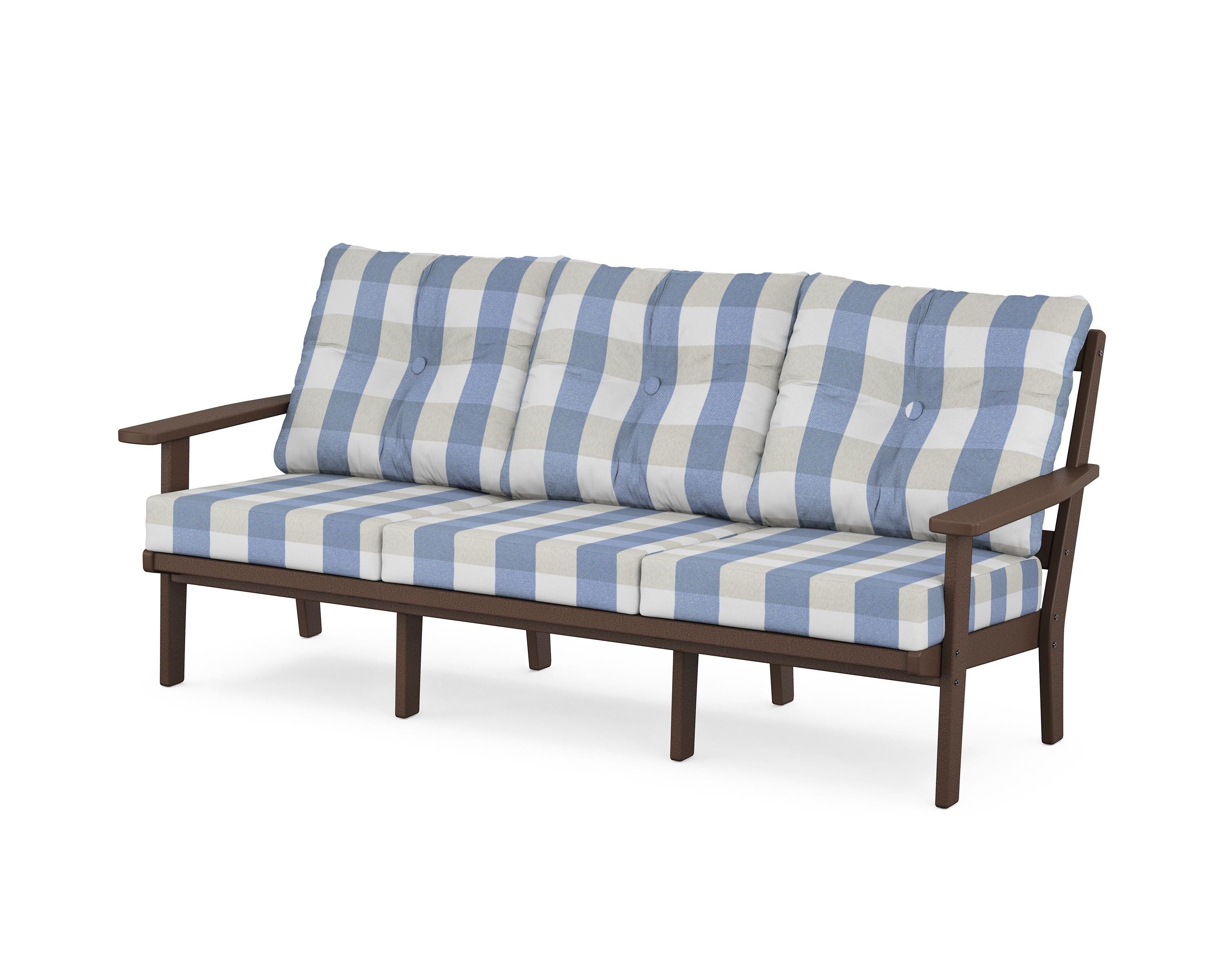 POLYWOOD® Prairie Deep Seating Sofa in Mahogany / Buffalo Plaid Sky Blue