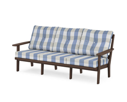 POLYWOOD® Prairie Deep Seating Sofa in Mahogany / Buffalo Plaid Sky Blue
