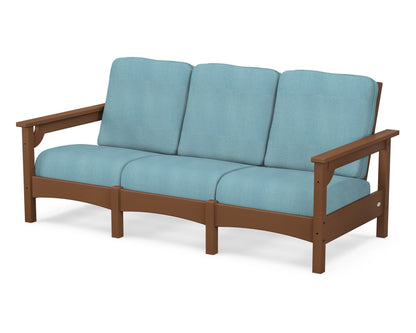 POLYWOOD® Club Sofa in Teak / Lattice Sky Blue