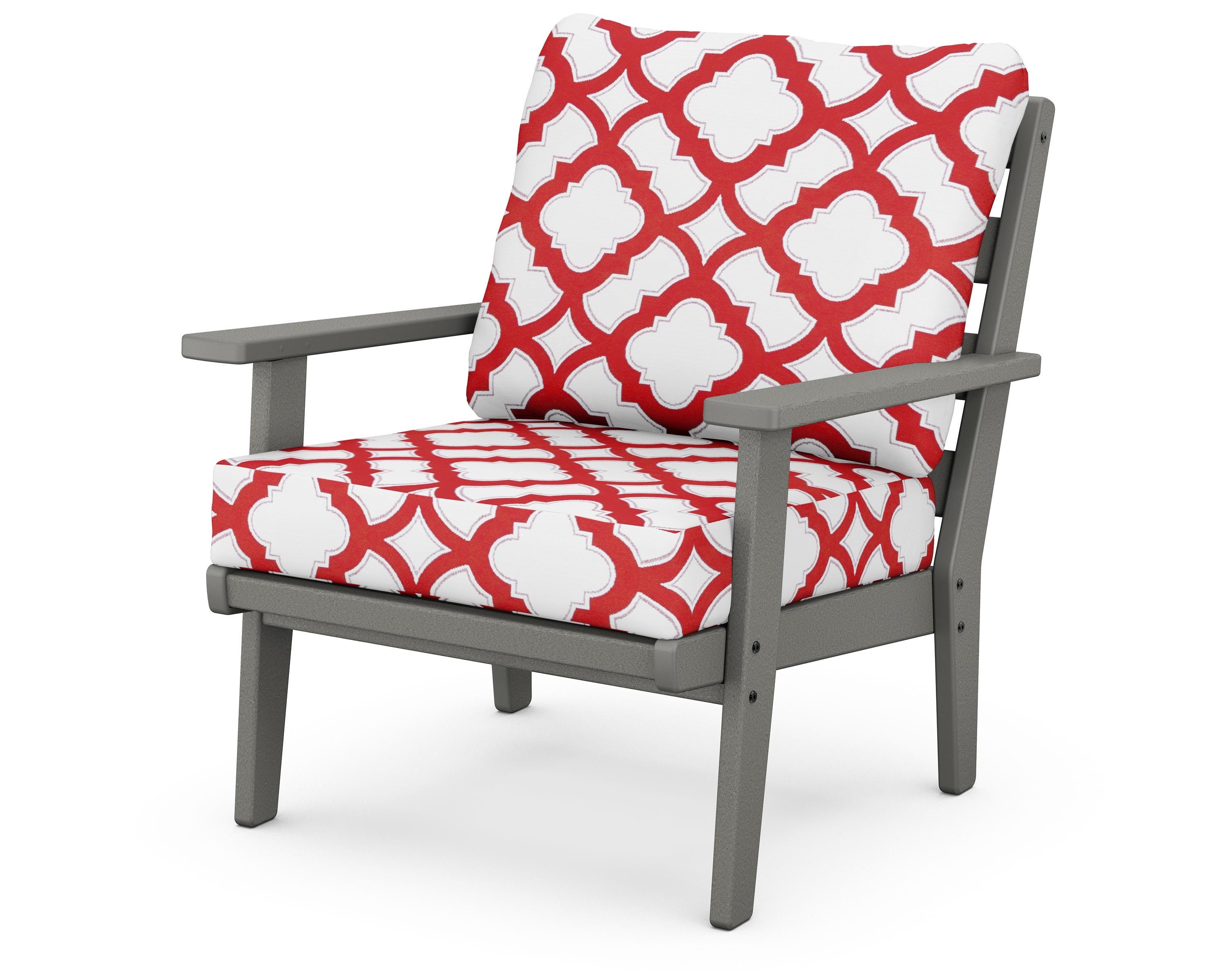 POLYWOOD® Grant Park Deep Seating Chair in Slate Grey / Trellis Crimson