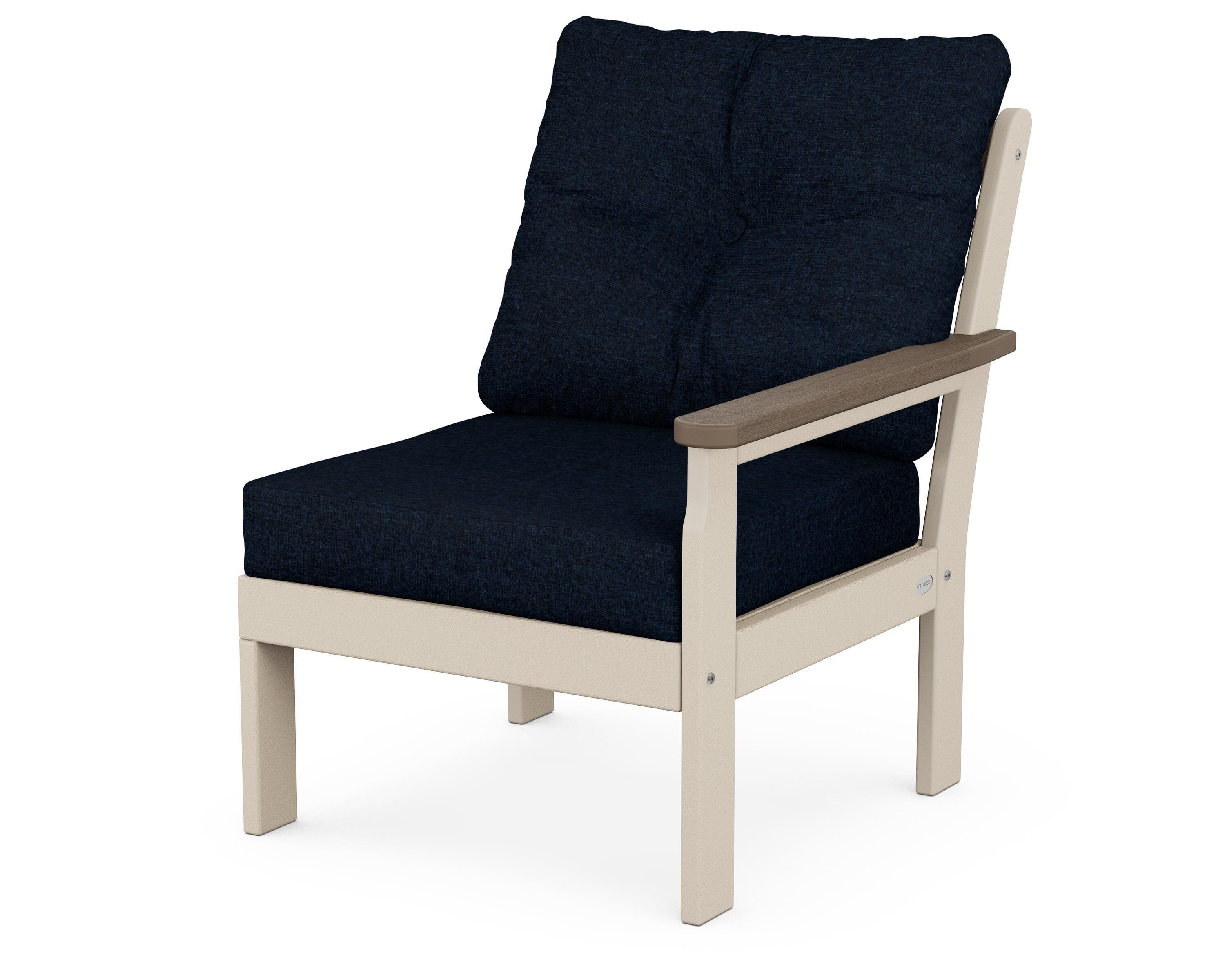 POLYWOOD® Vineyard Modular Right Arm Chair in Sand / Kona / Marine Indigo