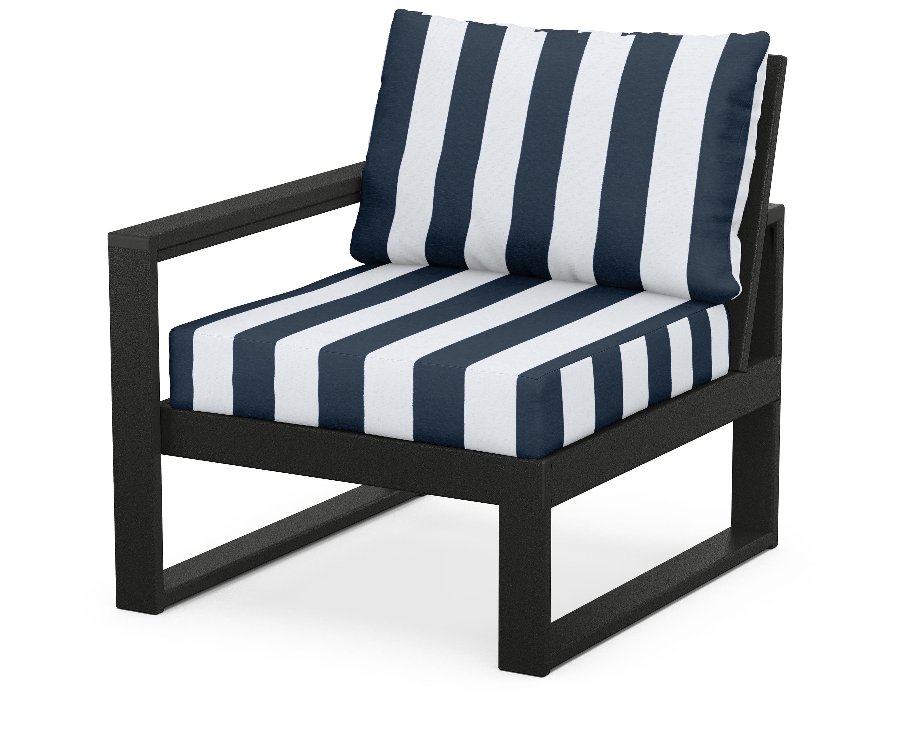 POLYWOOD® EDGE Modular Left Arm Chair in Black / Cabana Stripe Marine Indigo