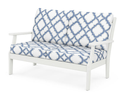POLYWOOD® Braxton Deep Seating Loveseat in Vintage White / Trellis Sky Blue