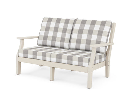 Martha Stewart by POLYWOOD® Chinoiserie Deep Seating Loveseat in Sand / Buffalo Plaid Grey Mist