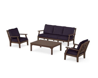 Martha Stewart by POLYWOOD® Chinoiserie 4-Piece Deep Seating Set with Sofa in Mahogany / Navy Linen
