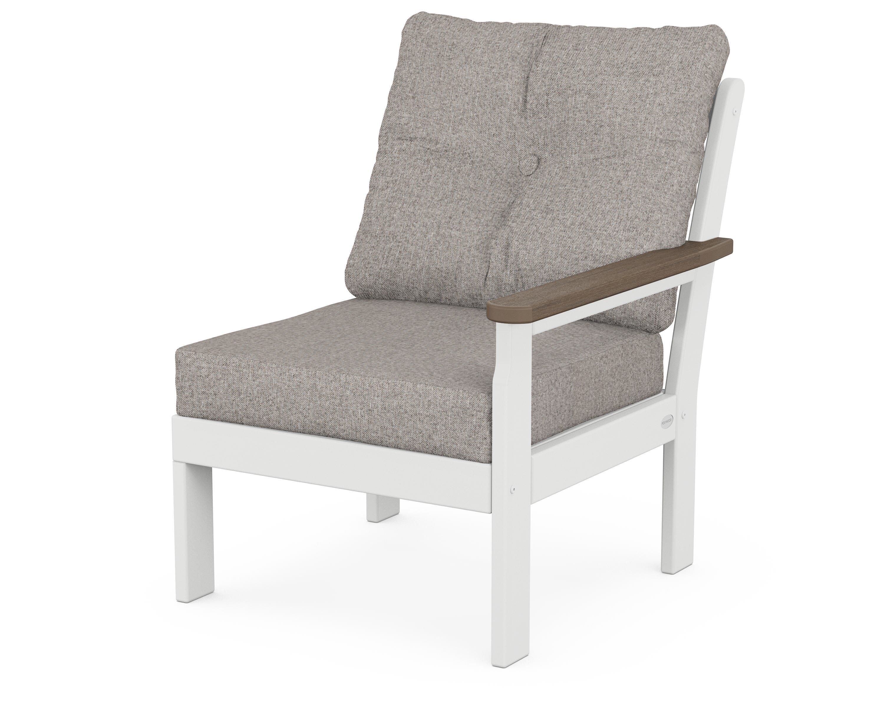 POLYWOOD® Vineyard Modular Right Arm Chair in White / Kona / Weathered Tweed