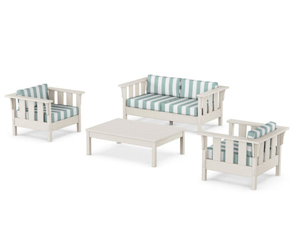 Martha Stewart by POLYWOOD® Acadia 4-Piece Deep Seating Set with Loveseat in Sand / Cabana Stripe Glacier Spa