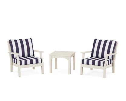 Martha Stewart by POLYWOOD® Chinoiserie 3-Piece Deep Seating Set in Sand / Cabana Stripe Navy