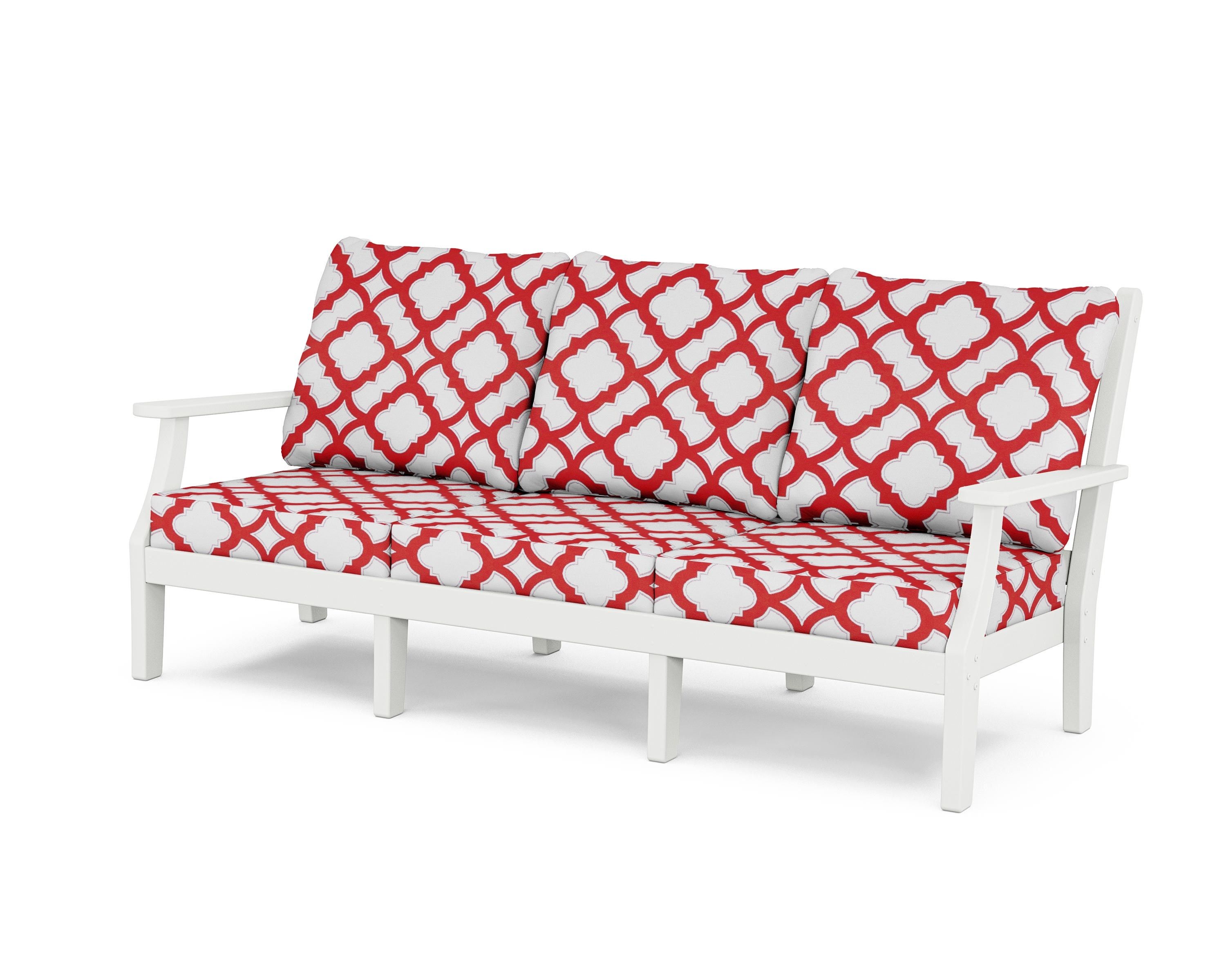 Country Living Wovendale Deep Seating Sofa in White / Trellis Crimson