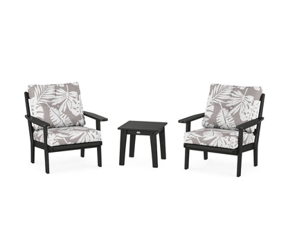POLYWOOD® Oxford 3-Piece Deep Seating Set in Black / Leaf Grey Mist