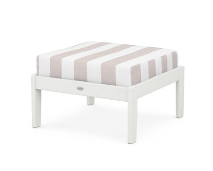 POLYWOOD® Braxton Deep Seating Ottoman in Vintage White / Cabana Stripe Dune Burlap
