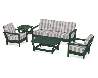 POLYWOOD® Harbour 5-Piece Deep Seating Set in Green / Buffalo Plaid Grey Mist