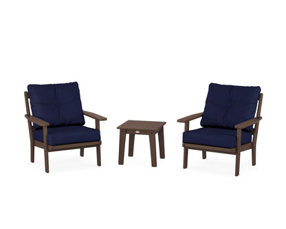 POLYWOOD® Oxford 3-Piece Deep Seating Set in Mahogany / Navy