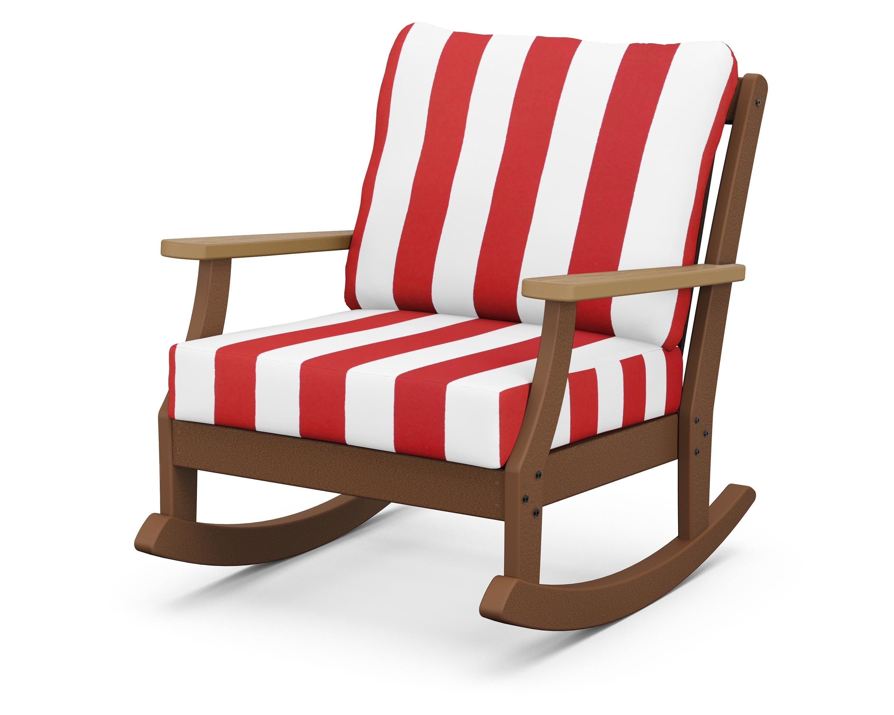 POLYWOOD® Braxton Deep Seating Rocking Chair in Teak / Natural / Cabana Stripe Crimson