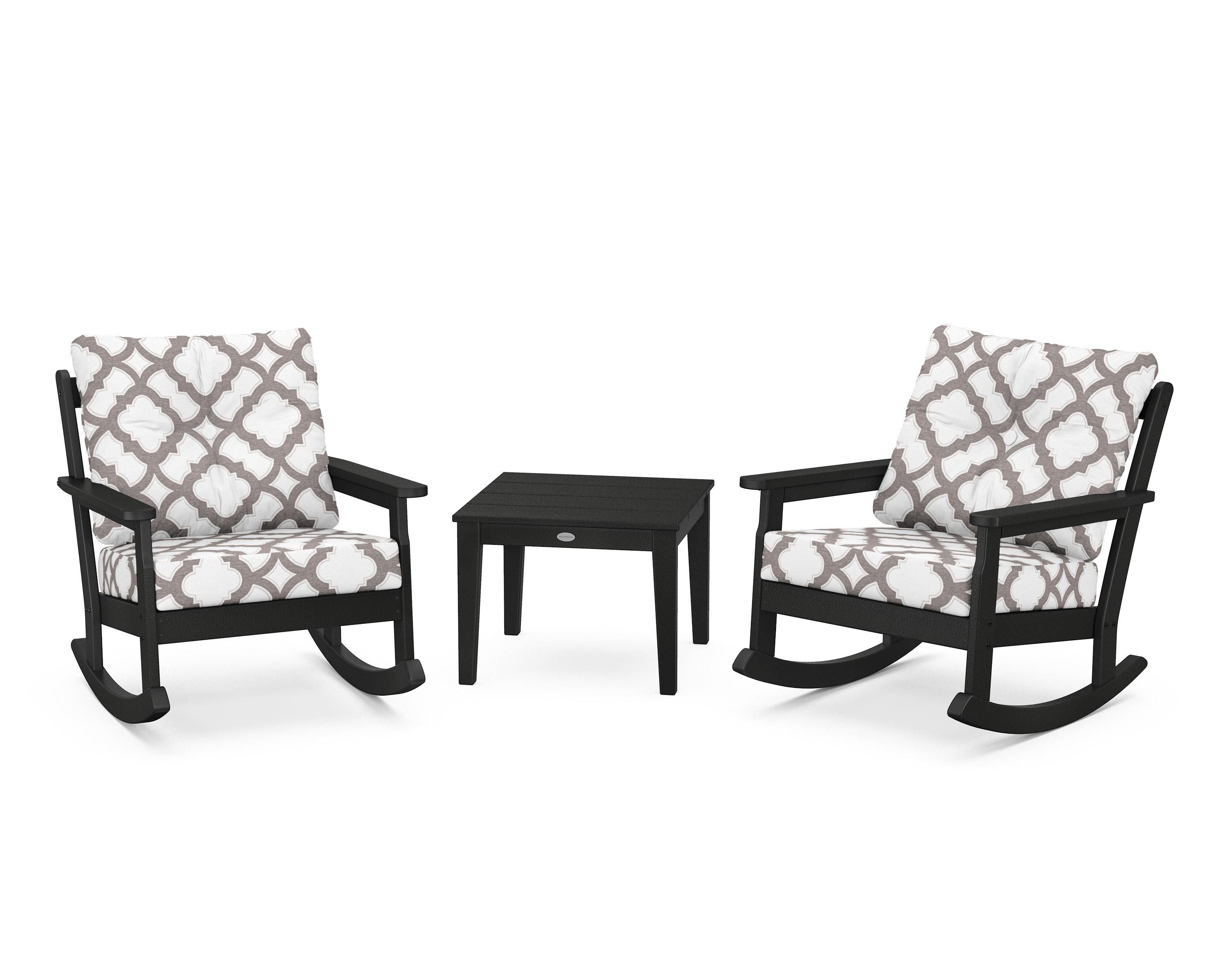 POLYWOOD® Vineyard 3-Piece Deep Seating Rocker Set in Black / Trellis Grey Mist