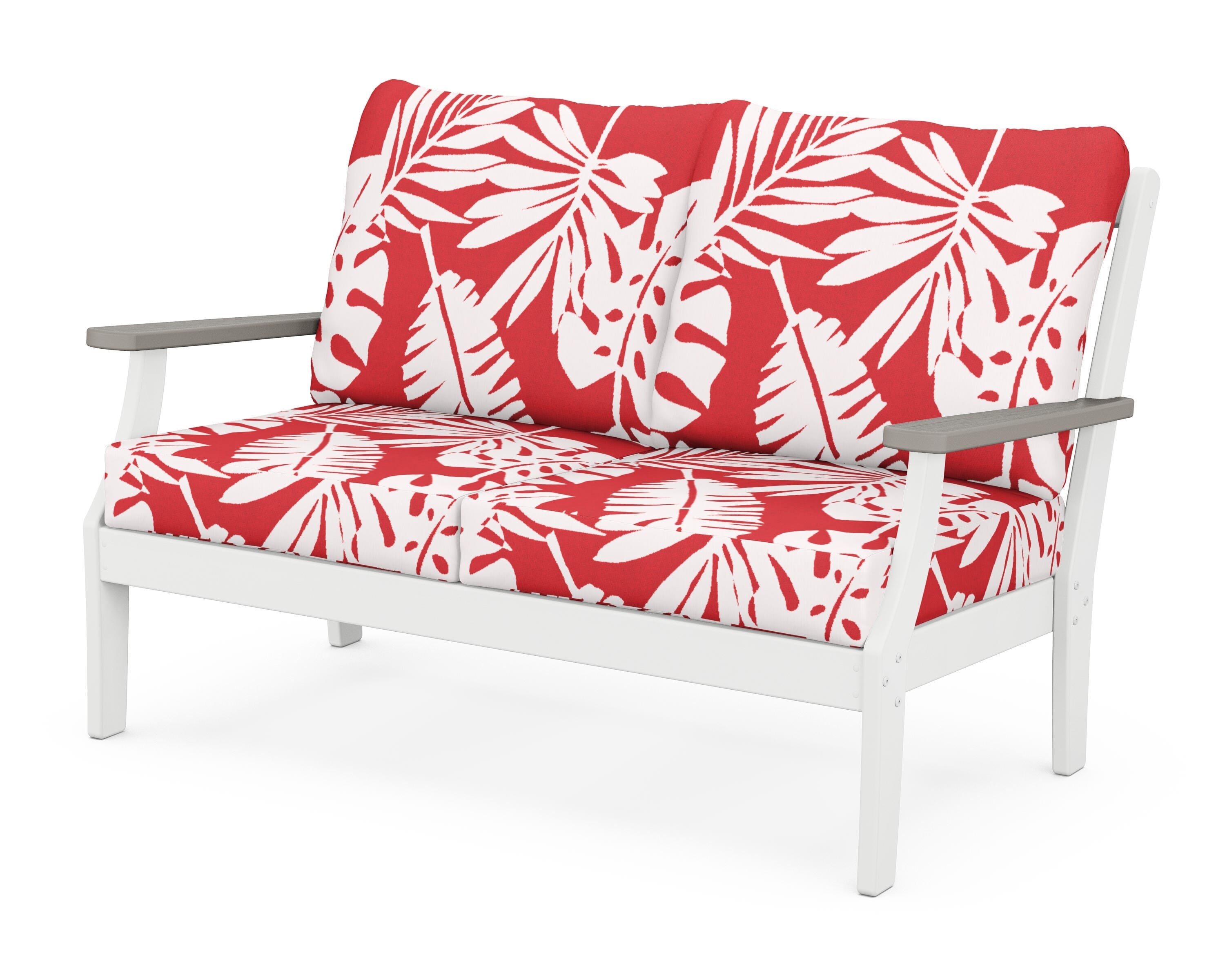 POLYWOOD® Braxton Deep Seating Loveseat in White / Driftwood / Leaf Crimson