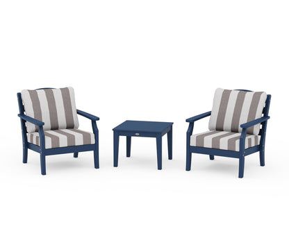 Draper James™ by  POLYWOOD® Savannah 3-Piece Deep Seating Set in Navy / Cabana Stripe Grey Mist