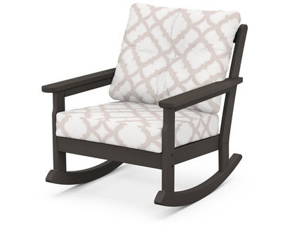 POLYWOOD® Vineyard Deep Seating Rocking Chair in Vintage Coffee / Trellis Dune Burlap
