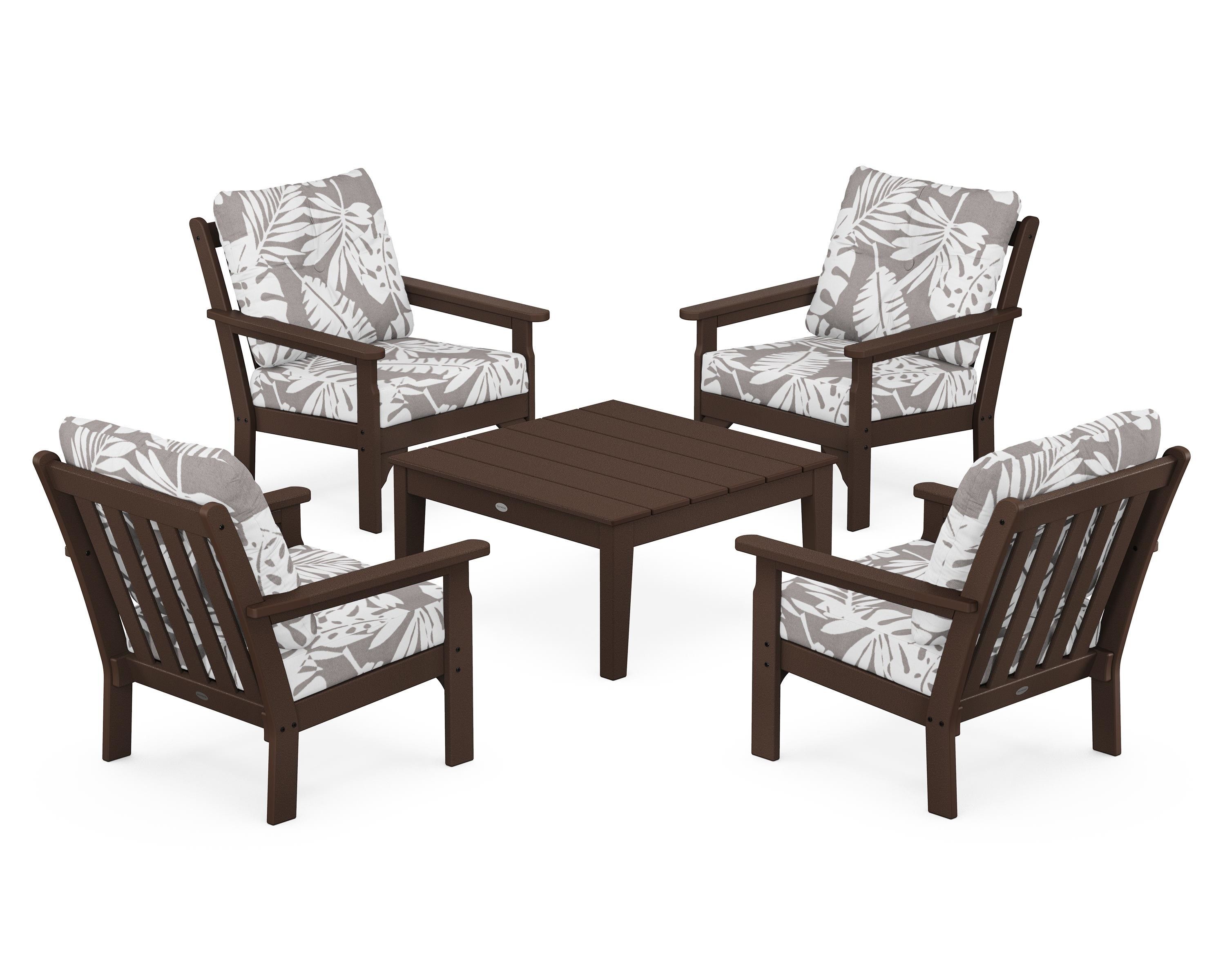 POLYWOOD® Vineyard 5-Piece Deep Seating Conversation Set in Mahogany / Leaf Grey Mist