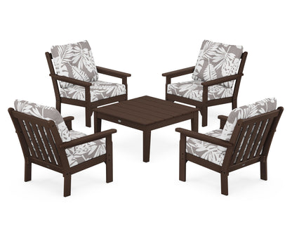 POLYWOOD® Vineyard 5-Piece Deep Seating Conversation Set in Mahogany / Leaf Grey Mist