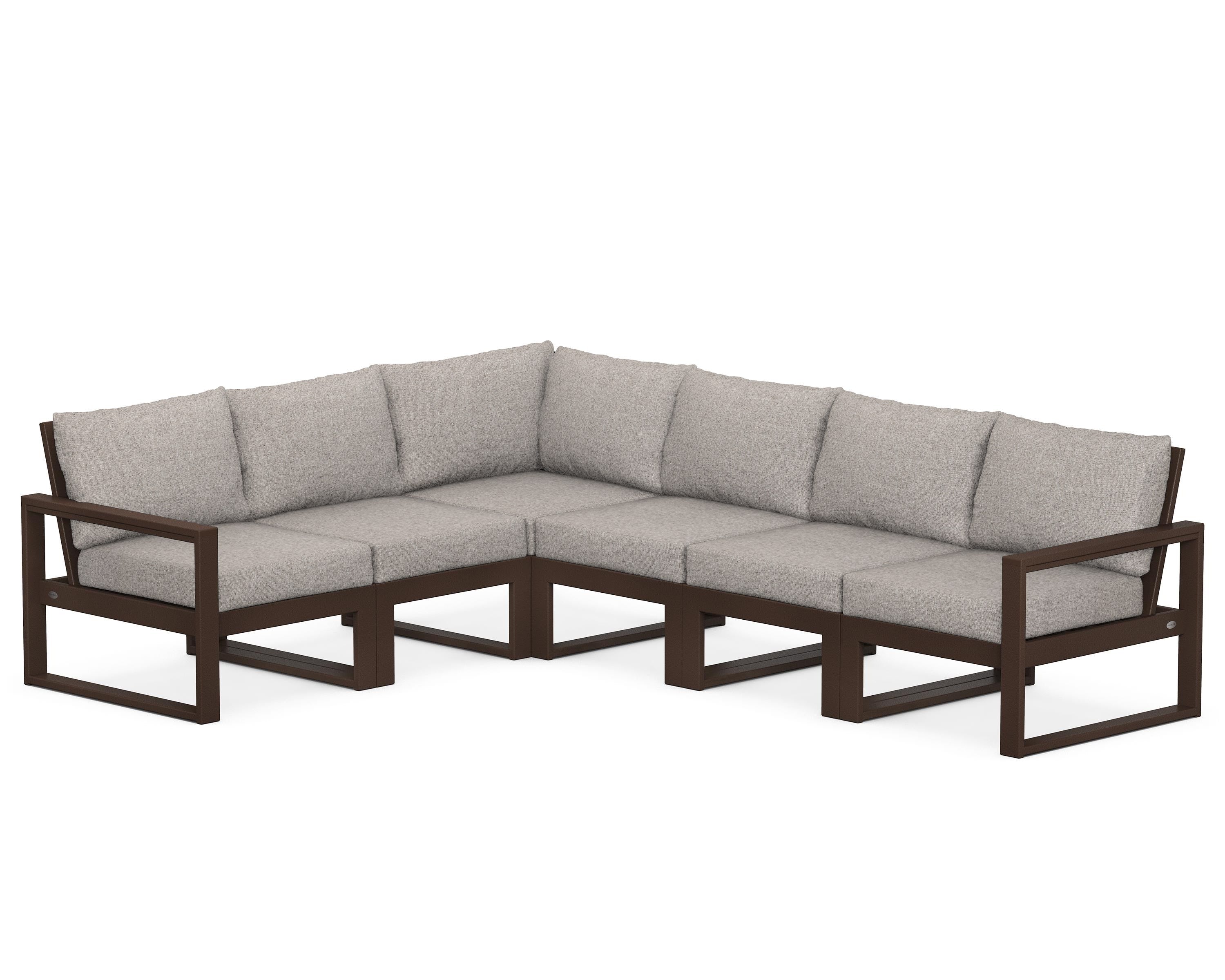 POLYWOOD® EDGE 6-Piece Modular Deep Seating Set in Mahogany / Weathered Tweed